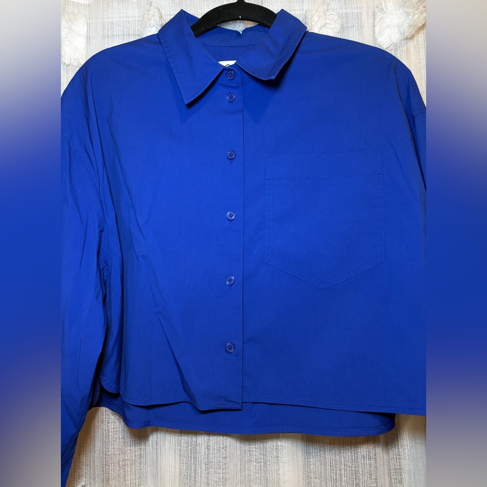 Cos Blue Cropped Button Down Top - image 4